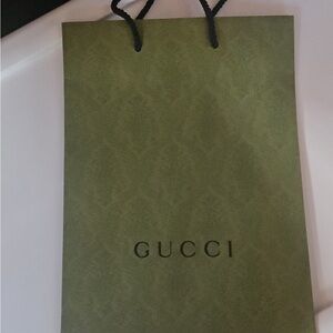 Gucci Olive Green Paper Gift Bag with Black Rope Handles